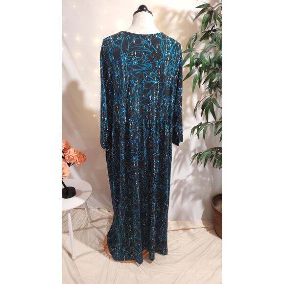 Ulla Popken V-Neck Maxi Dress Pockets Plus Size 24/26 Abstract Scribble Print - Picture 3 of 13